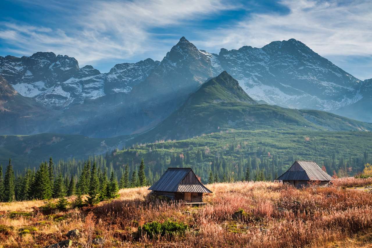 Красив залез в планинската долина, Татри в Полша онлайн пъзел