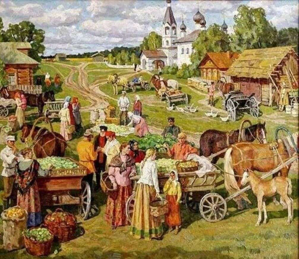 Improvised market in a small Russian village. jigsaw puzzle online