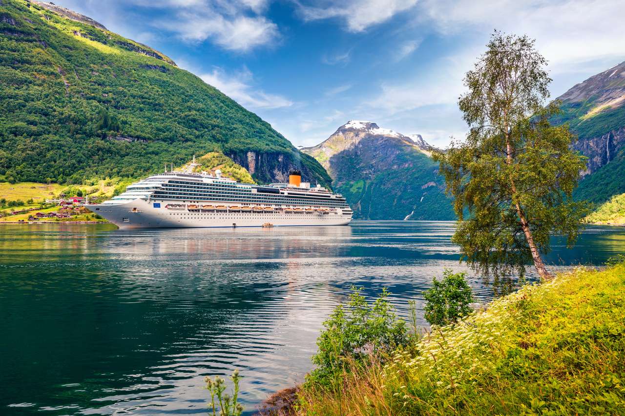 Grande navio de cruzeiro no fiorde Sunnylvsfjorden puzzle online