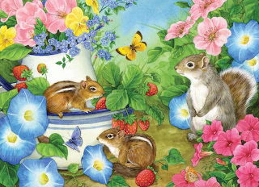 Kleine eekhoorns tussen bloemen legpuzzel online