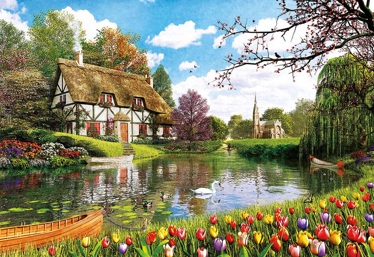 water, birds and tulips online puzzle