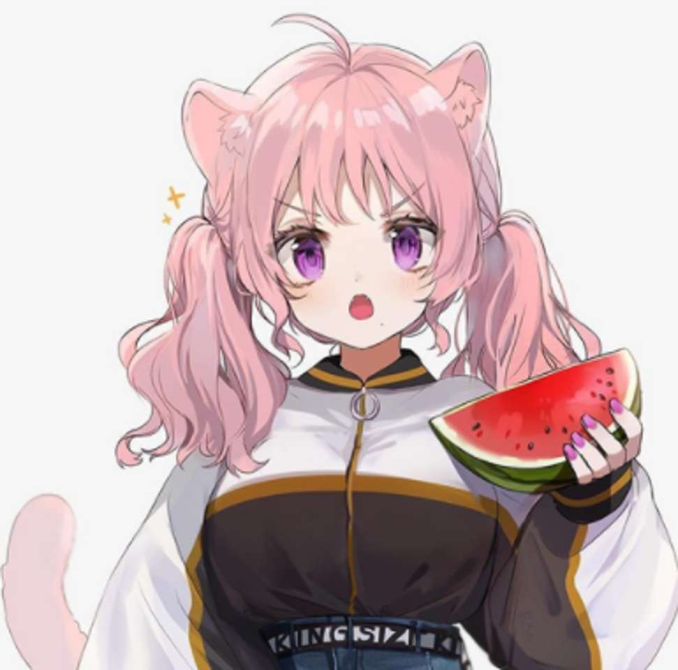Leuk Anime-meisje met watermeloen legpuzzel online