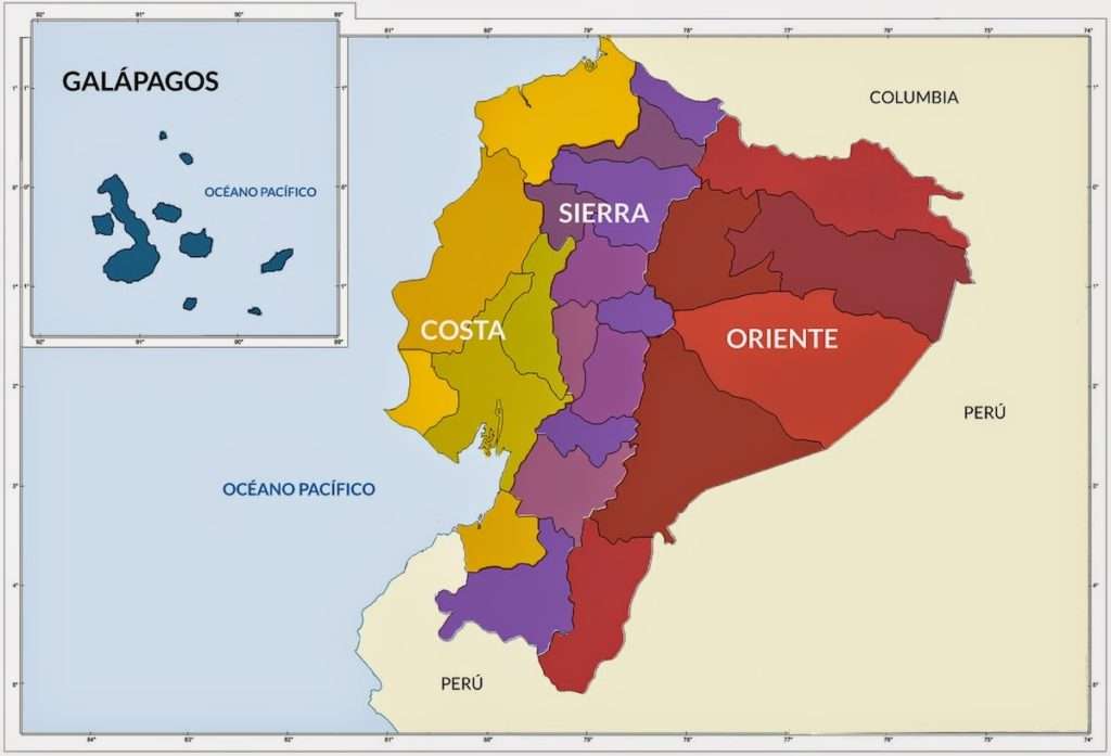 Karte von Ecuador und seinen Regionen Puzzlespiel online