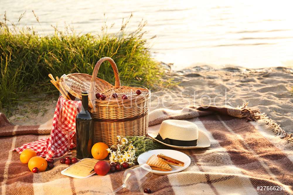 Пикник на пляже на одеяле онлайн-пазл