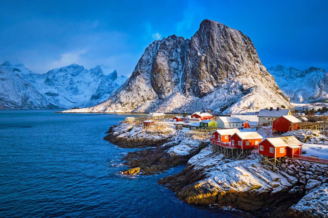 Hamnoy halászfalu a Lofoten -szigeteken, Norvégiában kirakós online