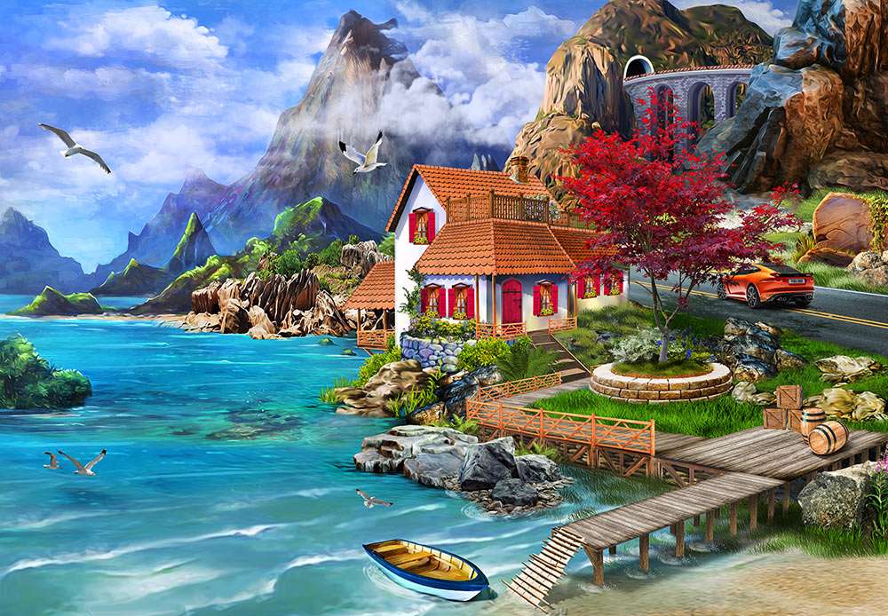 House on the coast in the mountains jigsaw puzzle online