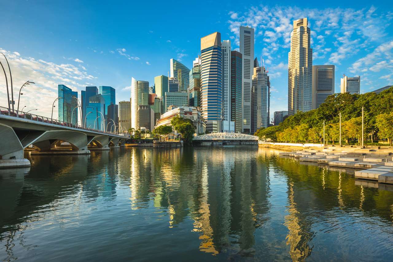 skyline i singapore vid marinabukten Pussel online