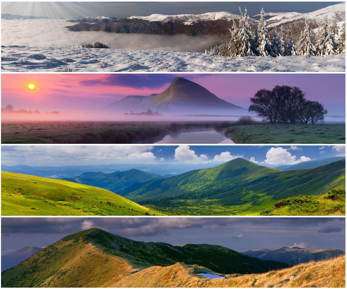 Uppsättning av 4 säsongers landskap för banners pussel på nätet