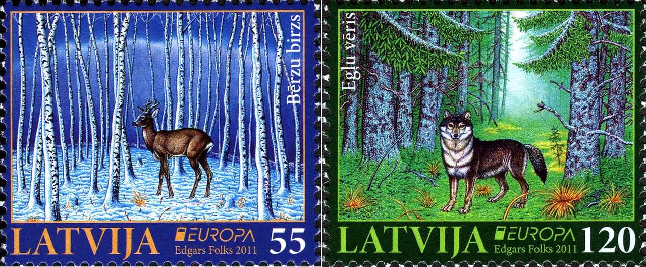 Lup și căprioară în pădurea letonă jigsaw puzzle online