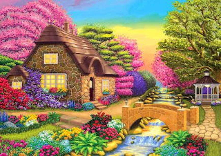 Landschaft # 15 - Kleines Haus im Dorf Online-Puzzle