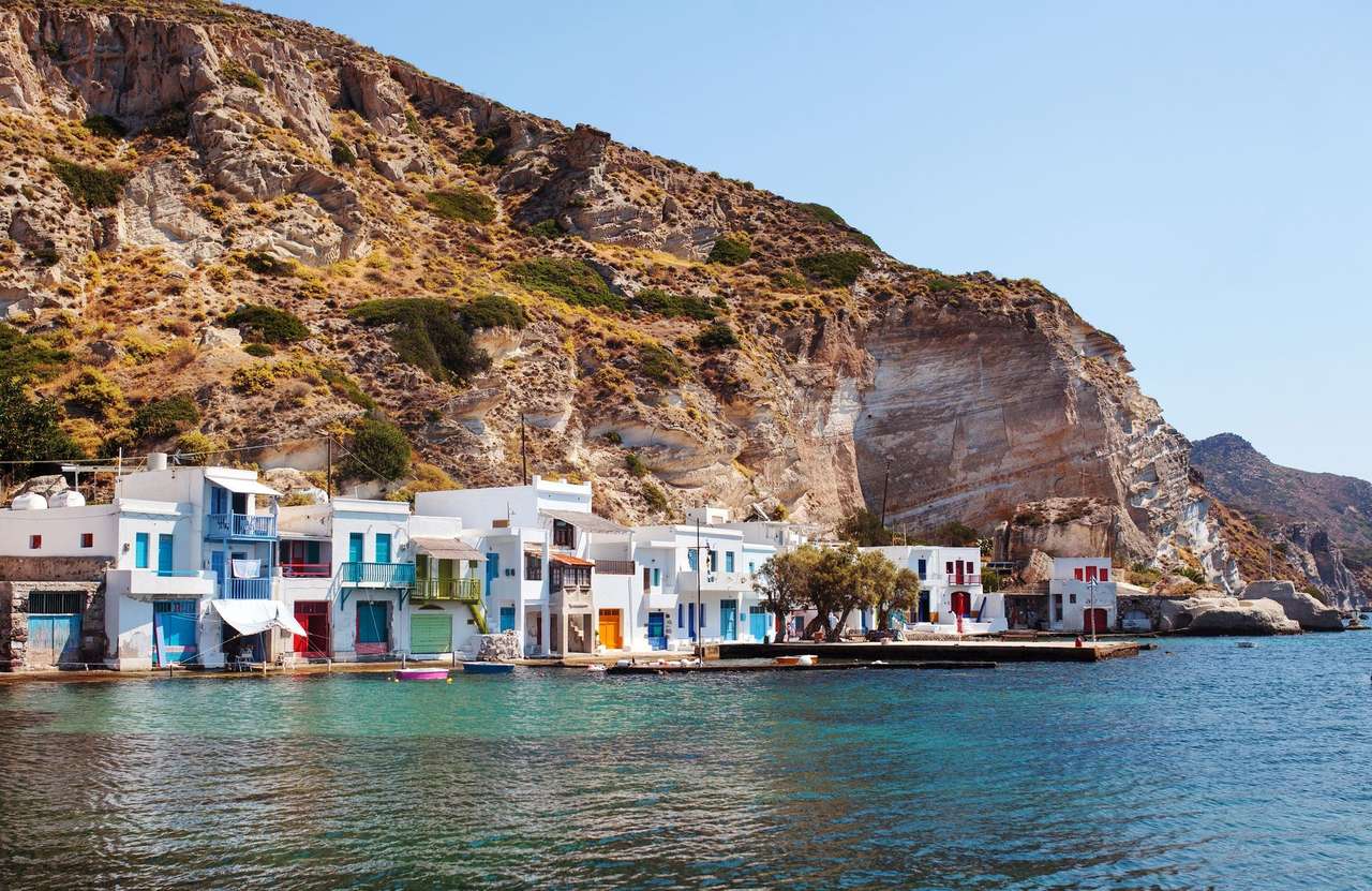 Klima Bootshäuser auf Insel Milos Griechenland Online-Puzzle