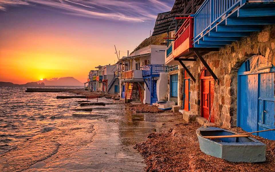 Klima boothuizen op Milos eiland Griekenland legpuzzel online