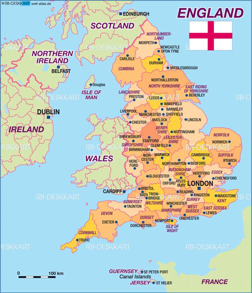 La mappa dell'Inghilterra puzzle online