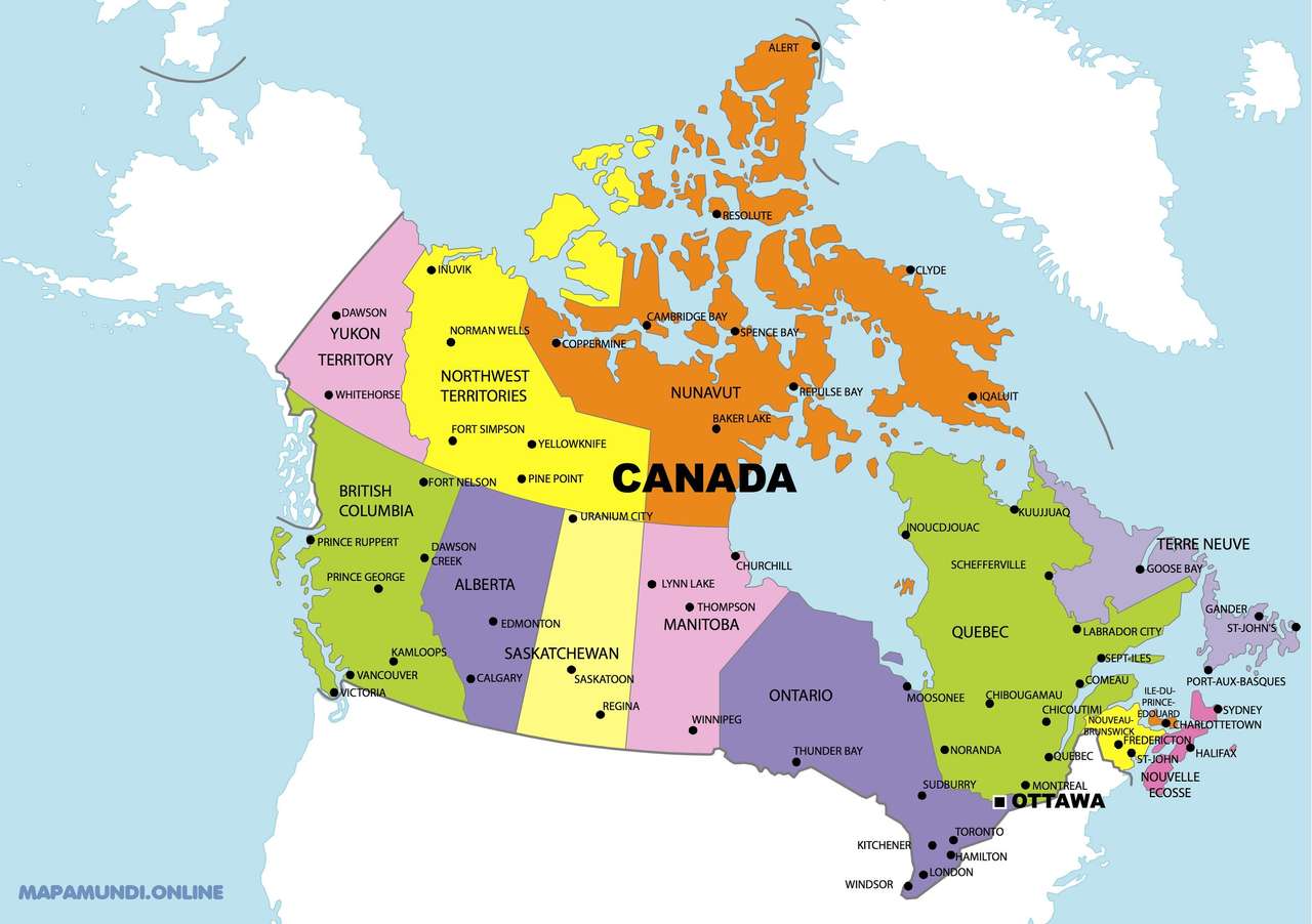 La mappa del Canada puzzle online