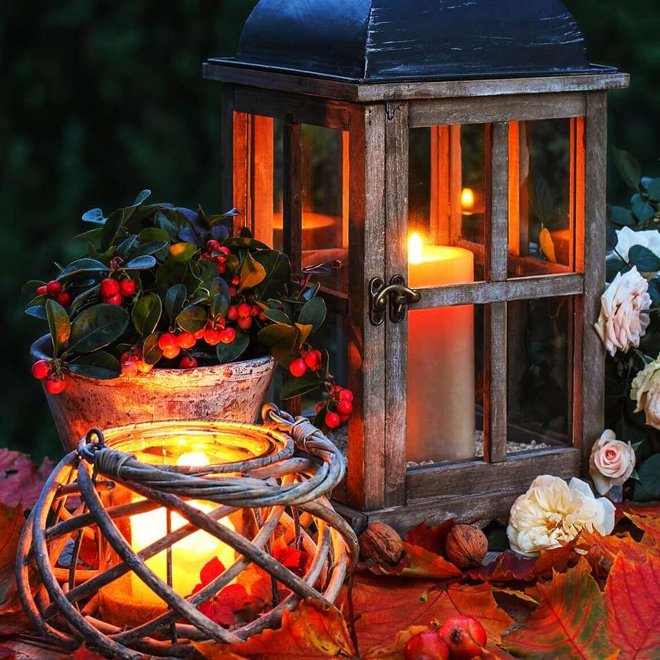 Есенна украса със светлини онлайн пъзел