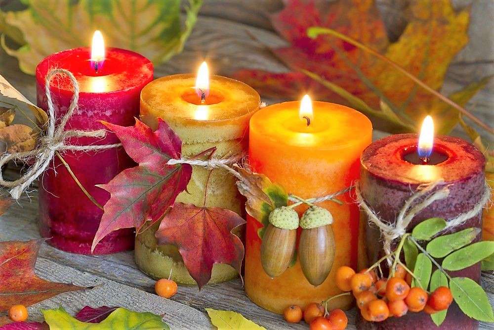 Podzimní dekorace se svíčkami skládačky online
