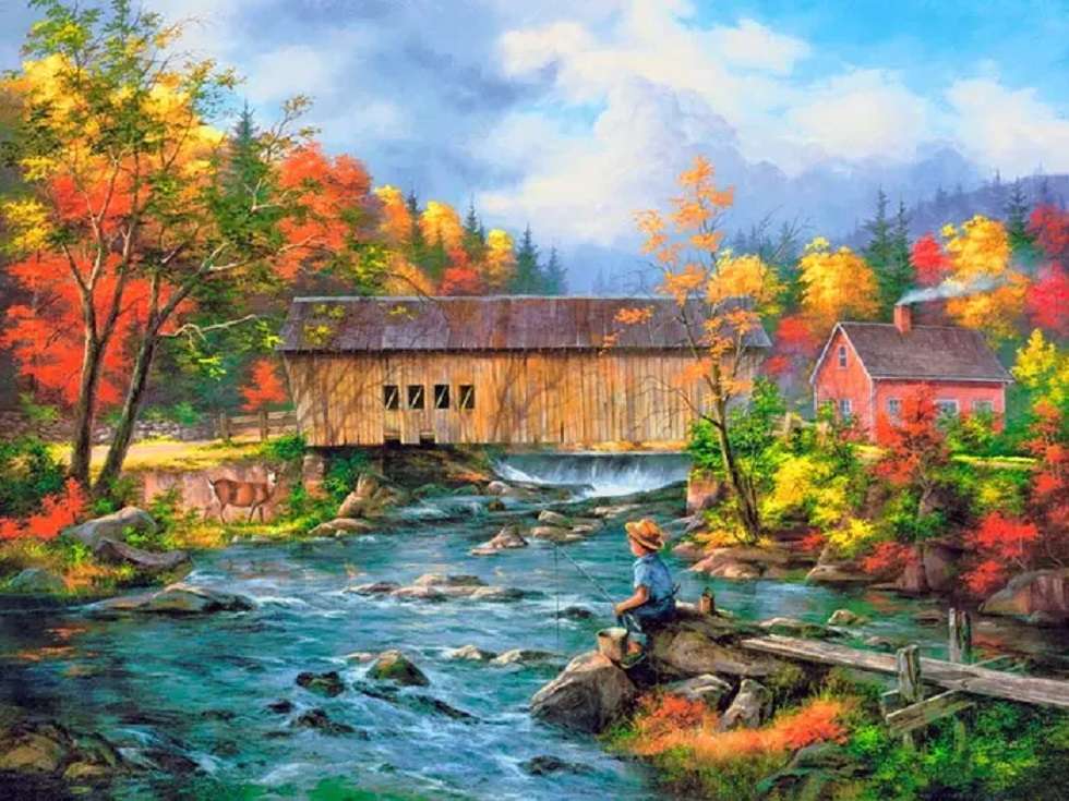 My cabin in Canada III: covered bridge, Indian summer jigsaw puzzle online