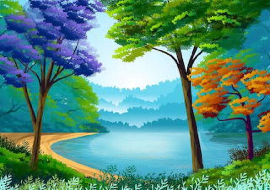 Landscape #20 - Grove by the Lake online puzzle