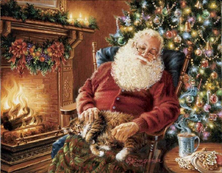 Après l'effort le réconfort : le chat du père Noël puzzle en ligne