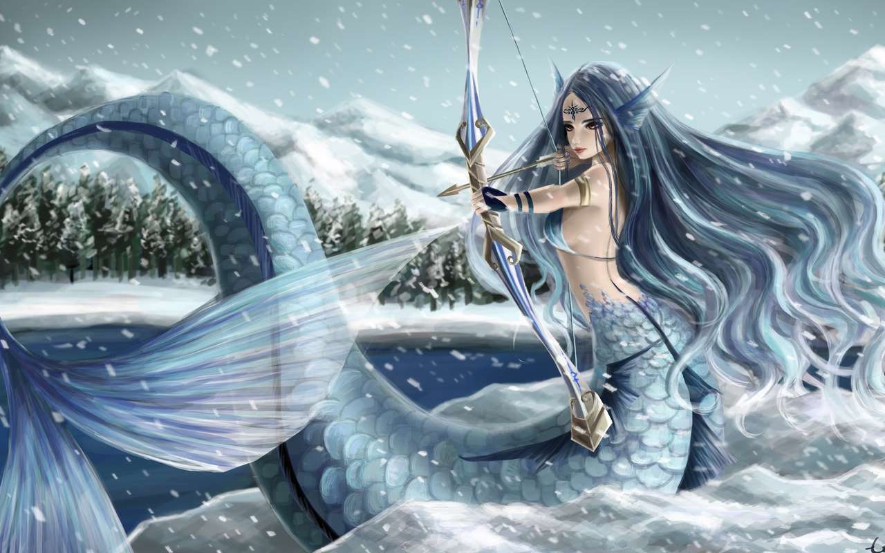Mermaid och Diana the Huntress, samma kamp! Pussel online