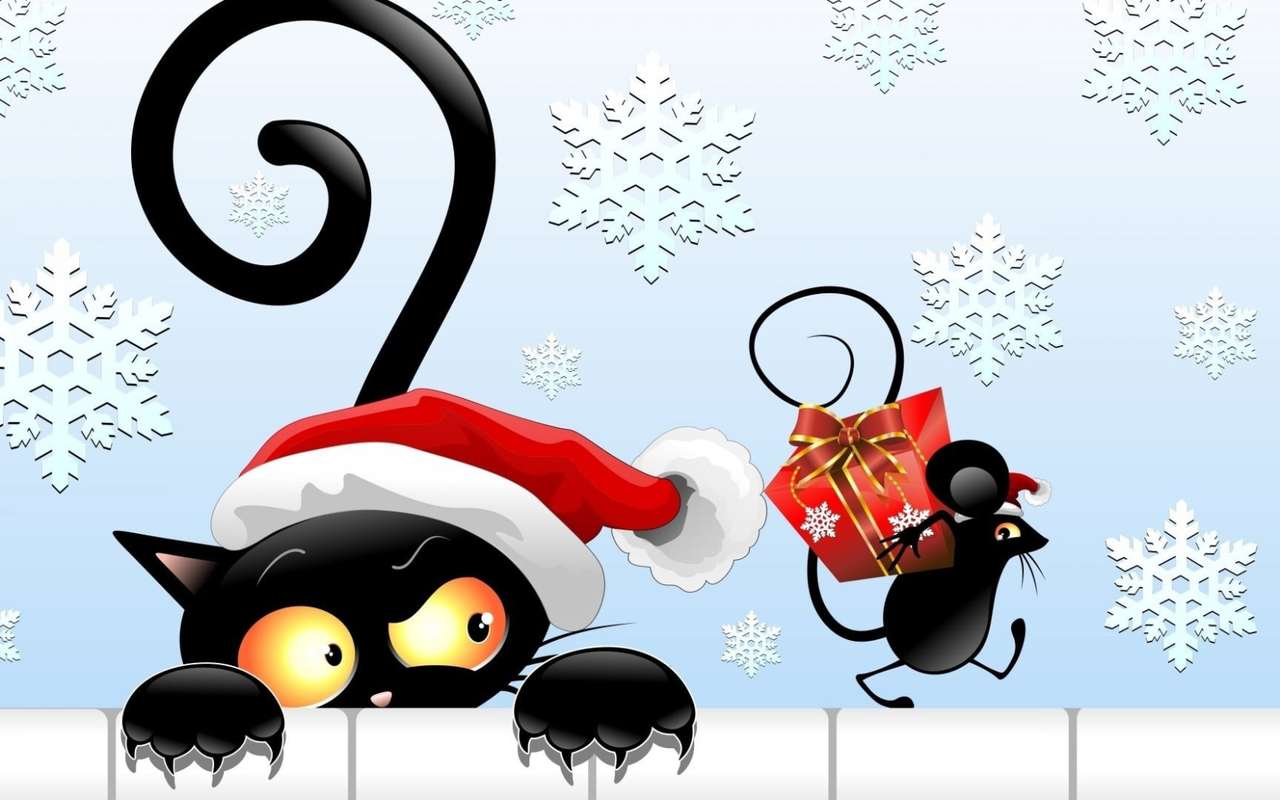 Die Maus und die schwarze Katze: Weihnachtsfrieden Online-Puzzle