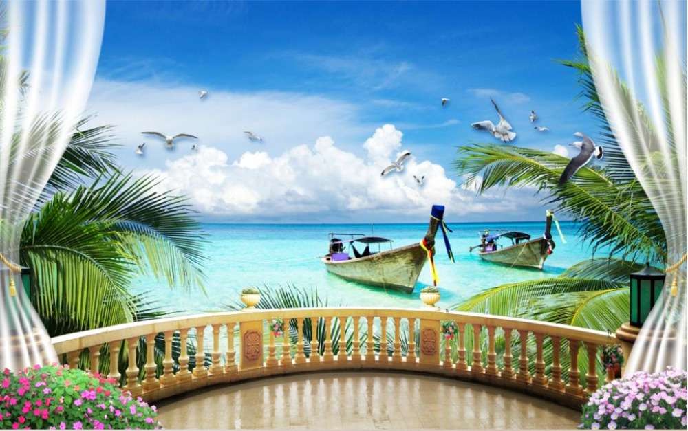 Гледка към морето от терасата в Tropics онлайн пъзел