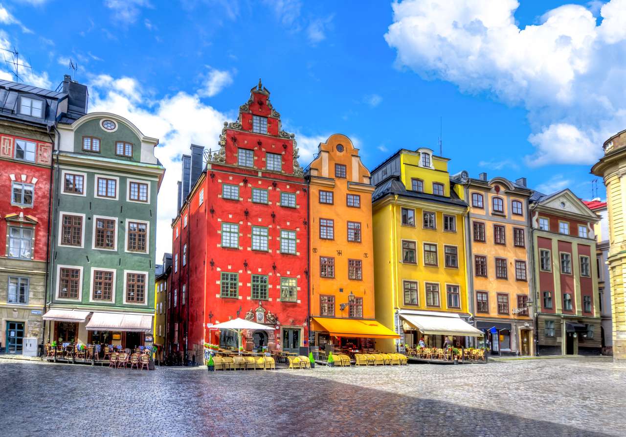 La plaza Stortorget en el casco antiguo de Estocolmo, Suecia rompecabezas en línea