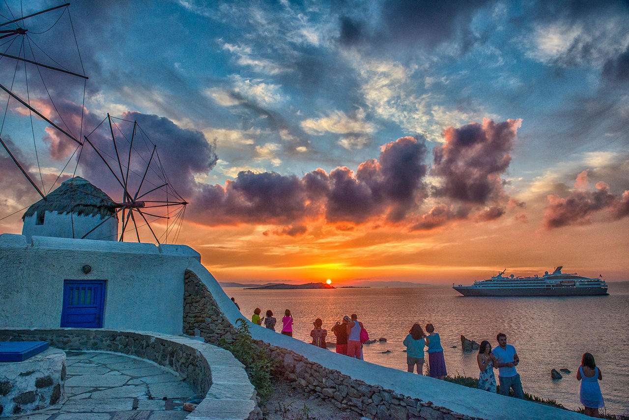 Ελληνικό νησί Μύκονος ηλιοβασίλεμα παζλ online