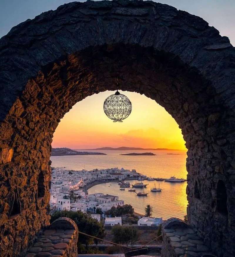 Grekiska ön Mykonos solnedgång pussel på nätet