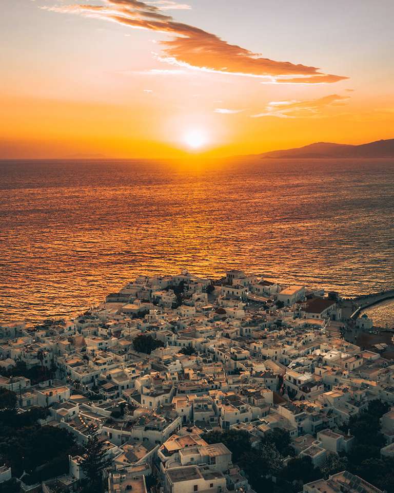 Ilha grega Mykonos pôr do sol puzzle online