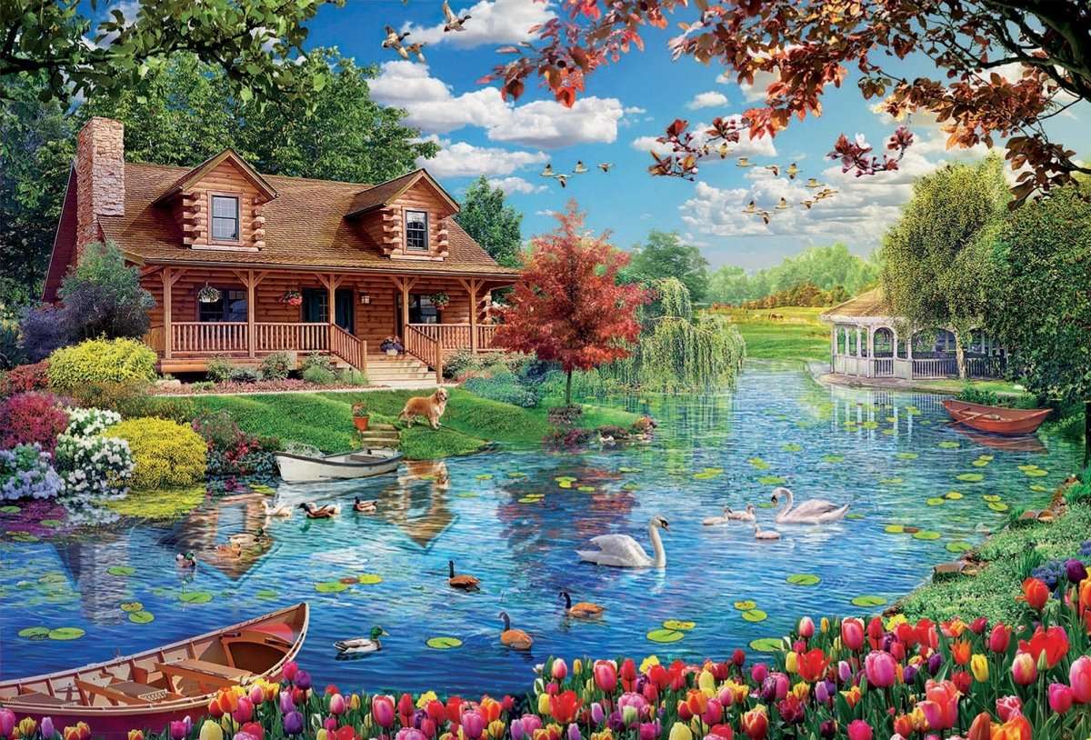 wooden house by the river jigsaw puzzle online
