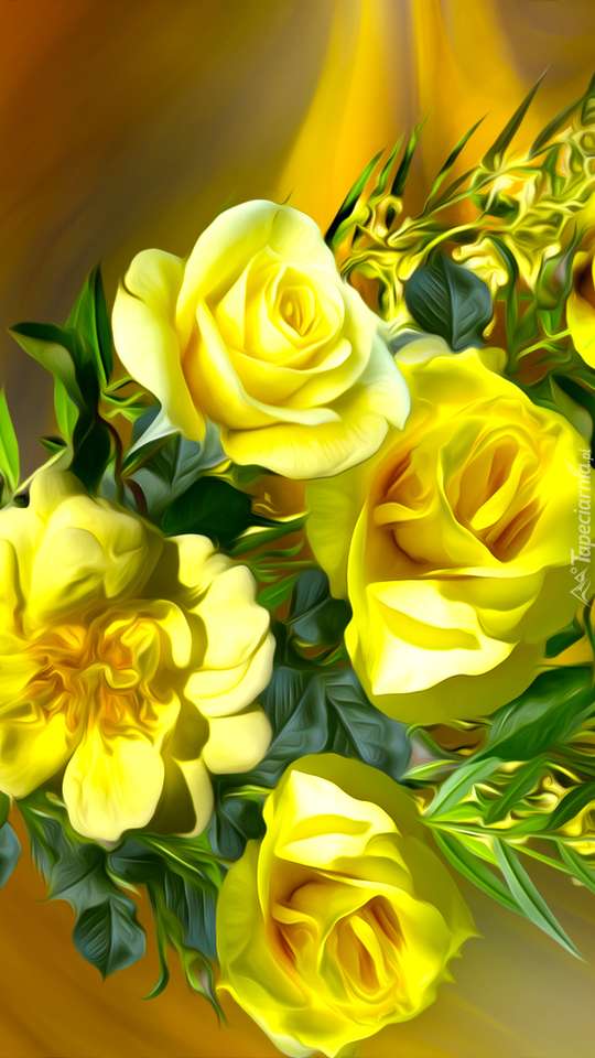 Κίτρινα τριαντάφυλλα σε ένα μάτσο online παζλ