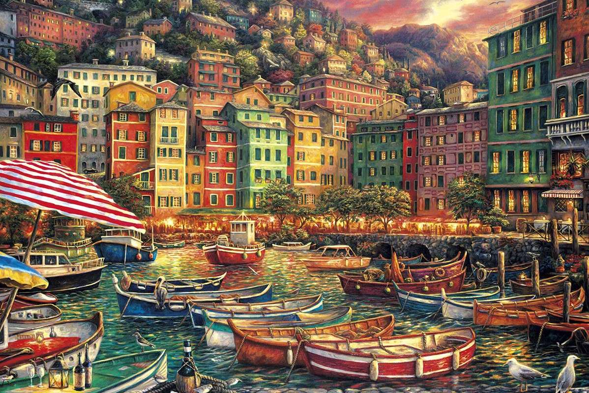 Città portuale con barche puzzle online