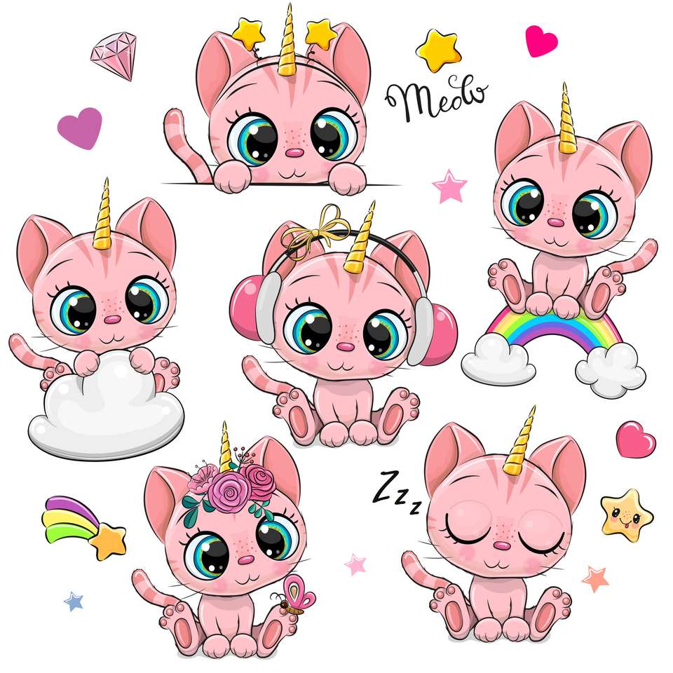 Cute Desene Animate Pisicuțe Roz Unicorni jigsaw puzzle online