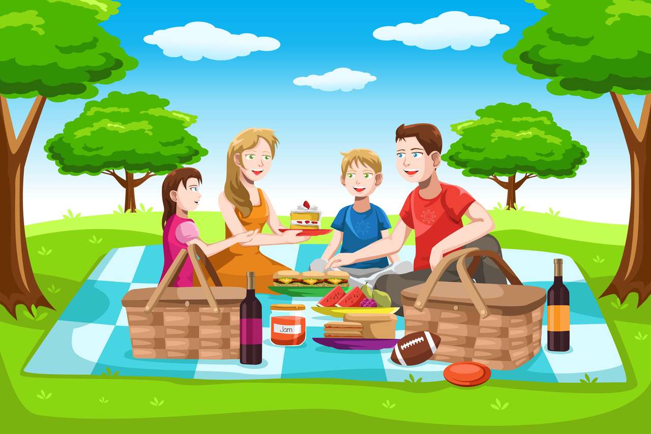 счастливая семья на пикнике в парке онлайн-пазл