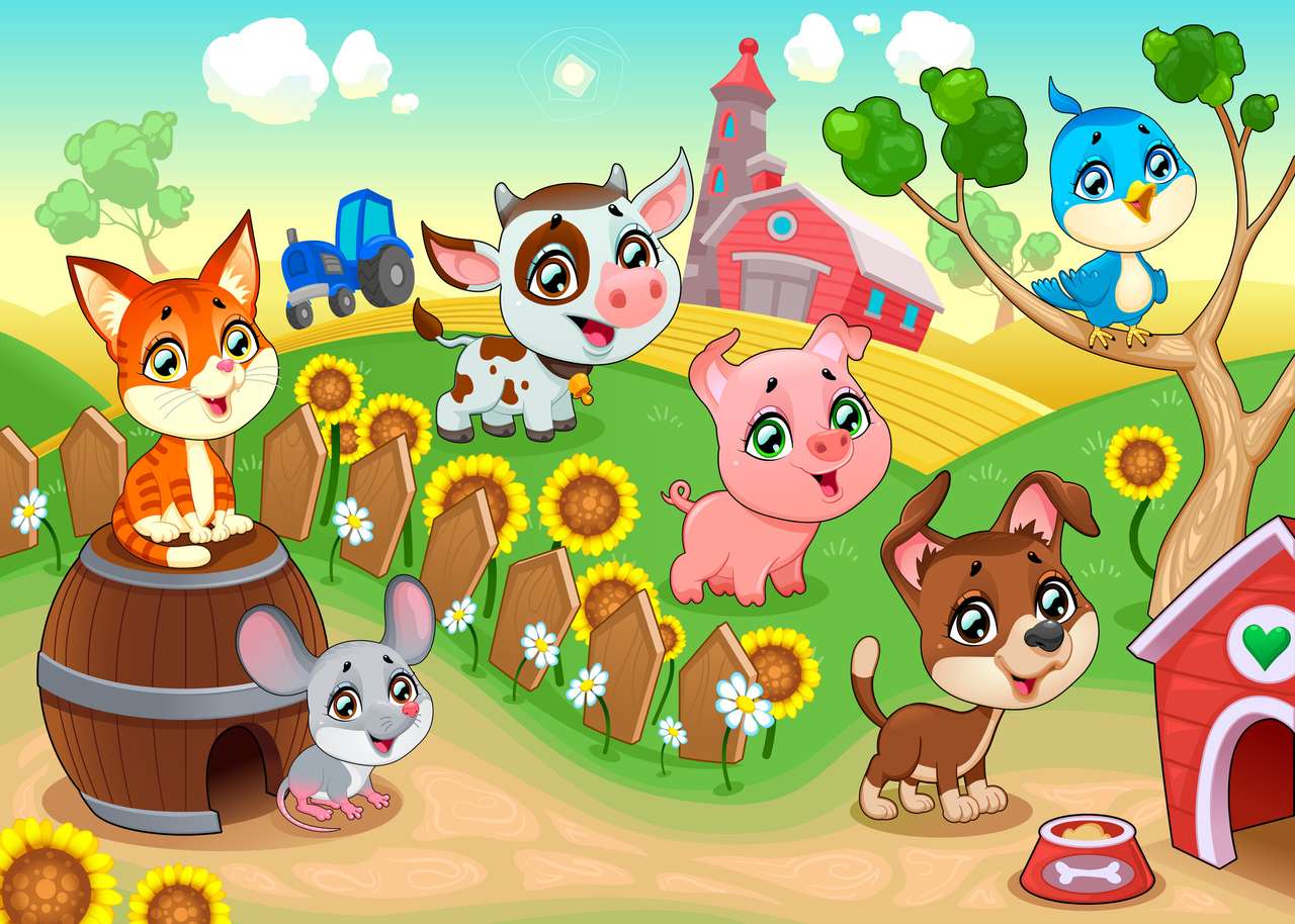 Simpatici animali da fattoria in giardino puzzle online