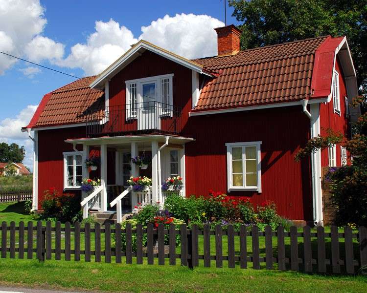 Casa roja en Suecia rompecabezas