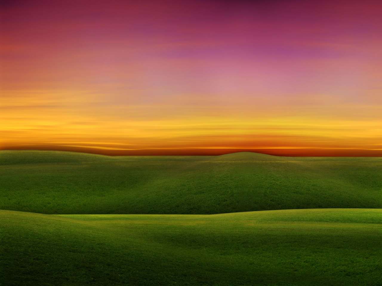 grönt fält och vacker solnedgång Pussel online