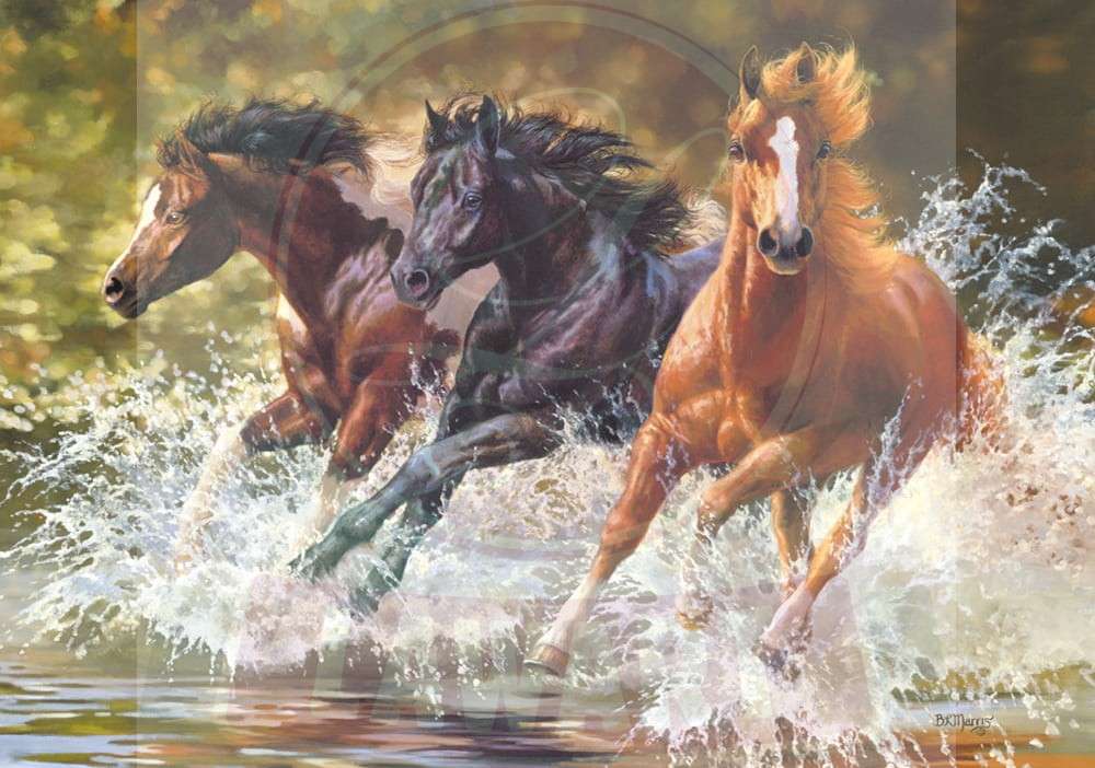 Puzzel - paarden galopperen in het water online puzzel