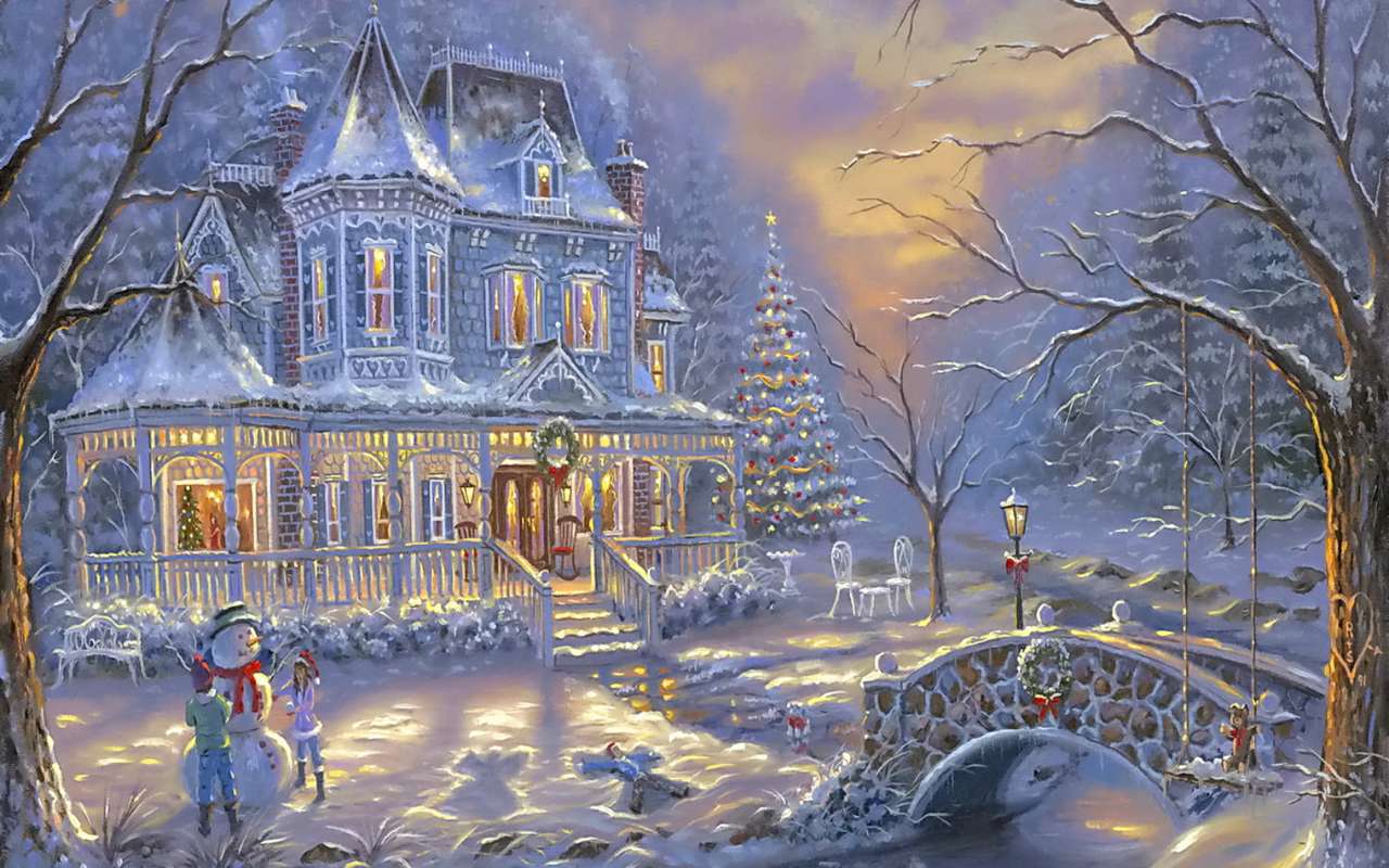 照らされた神秘的なクリスマスの邸宅 オンラインパズル