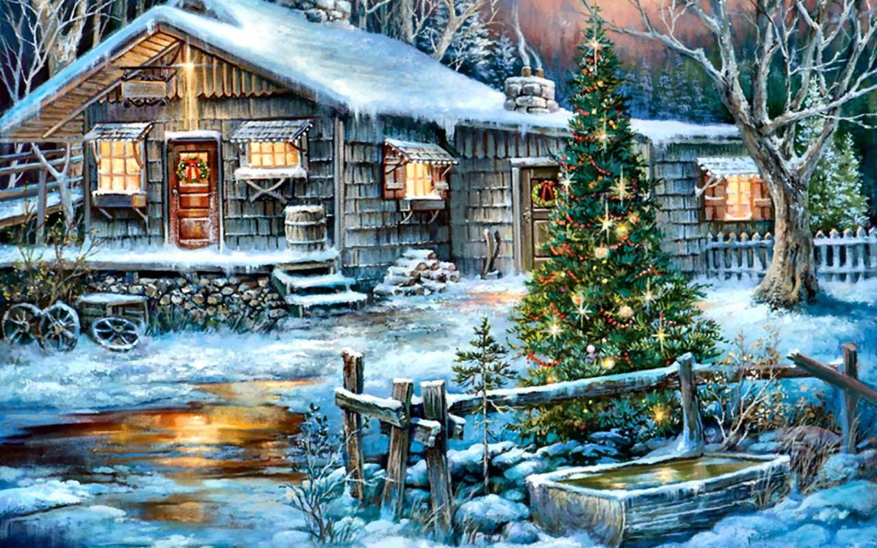 Lilla huset på prärien vid jul Pussel online