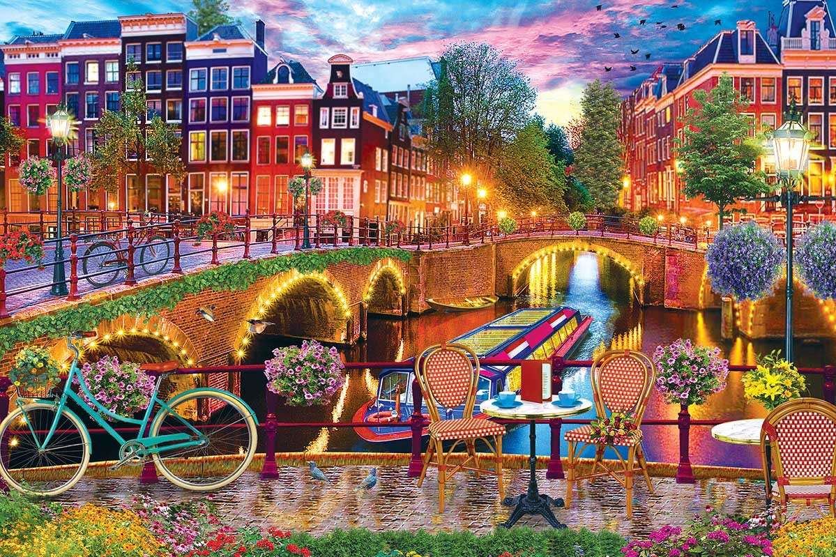 Мост и канал в Амстердаме пазл онлайн