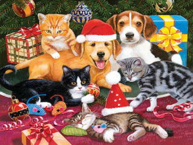 Kittens vieren kerst online puzzel