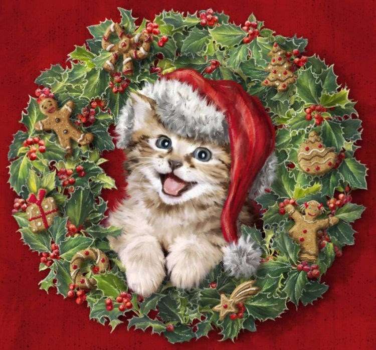 Este gatinho de Natal estoura na tela! puzzle online