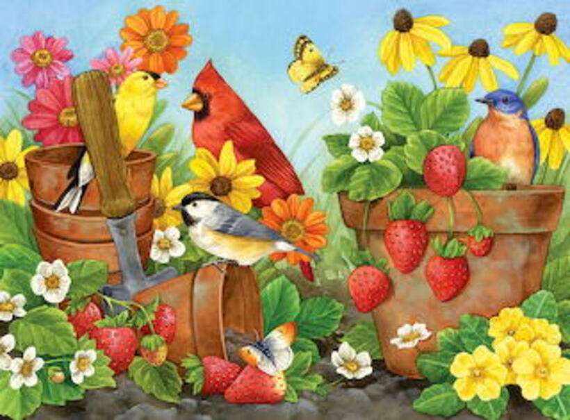 Petits oiseaux parmi les fleurs puzzle en ligne