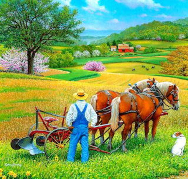 Landscape #27 - Farmer and his horses online puzzle
