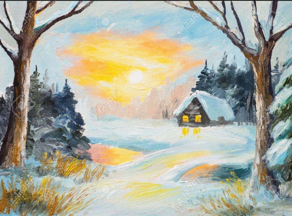 Winterlandschap (olieverfschilderij) online puzzel