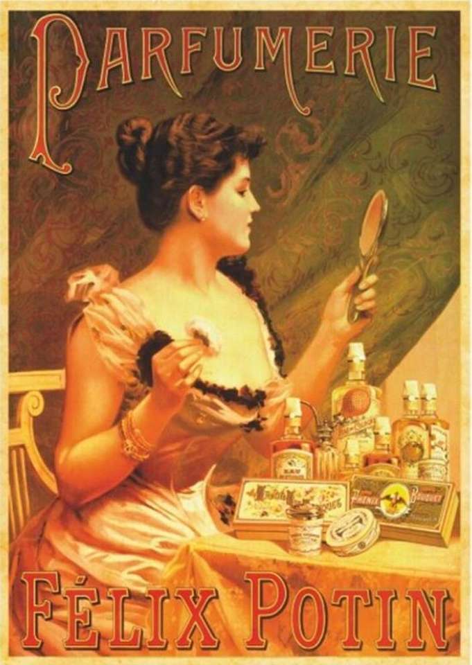 Mooie dame bij de parfumerie Félix Potin (1900) online puzzel