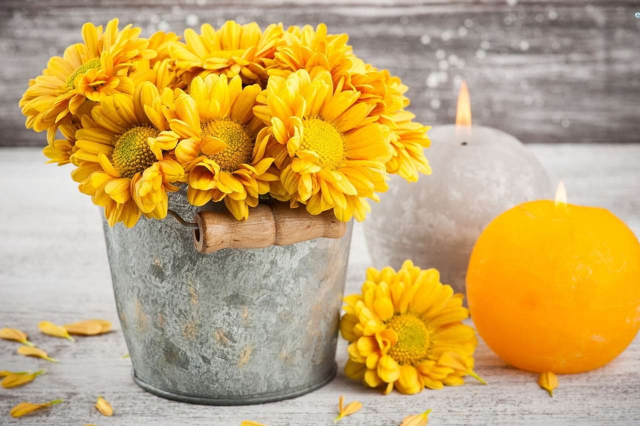 Chryzantémy v kbelíku skládačky online