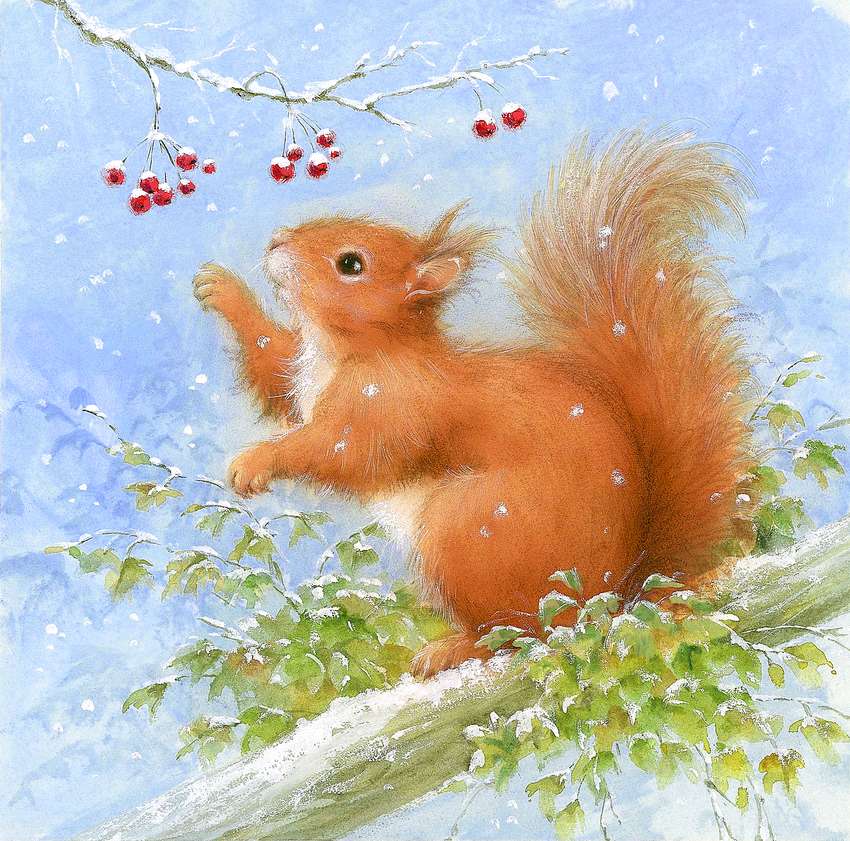Sport invernali scoiattolo: pesca del vischio puzzle online
